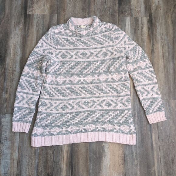 Vintage Ruff Hewn Turtle Neck Sweater Pink and Gray Woman's Size Large Cozy - Picture 1 of 7